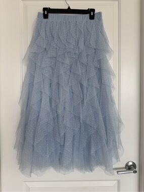 Altar’d State Blue Swiss Dot Tiered Tulle Skirt Ballet Maxi Large Ruffle Layered
